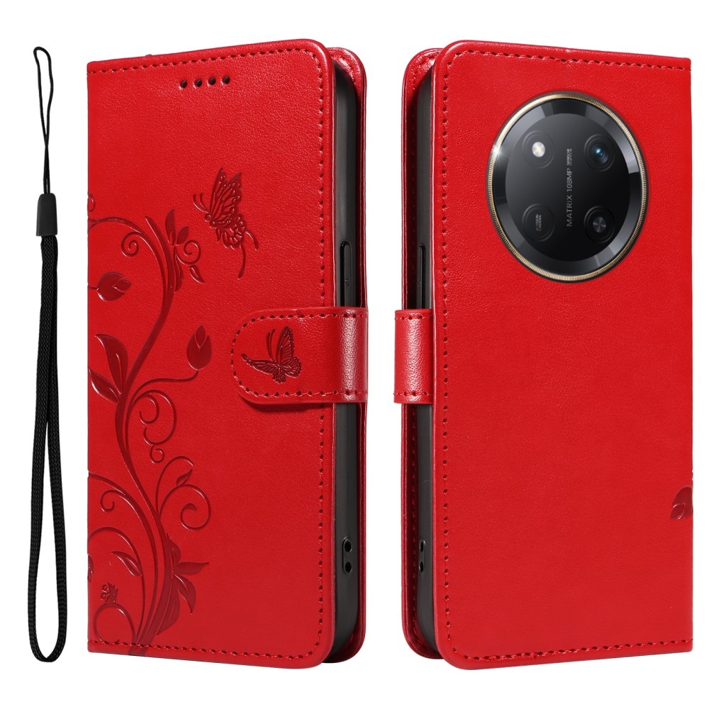 Virágok könyv tok a Honor Magic 7 Lite 5G-hez - piros