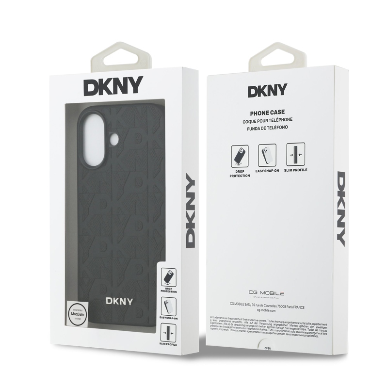 DKNY PU bőr rácsos mintás Magsafe hátlap iPhone 17 fekete