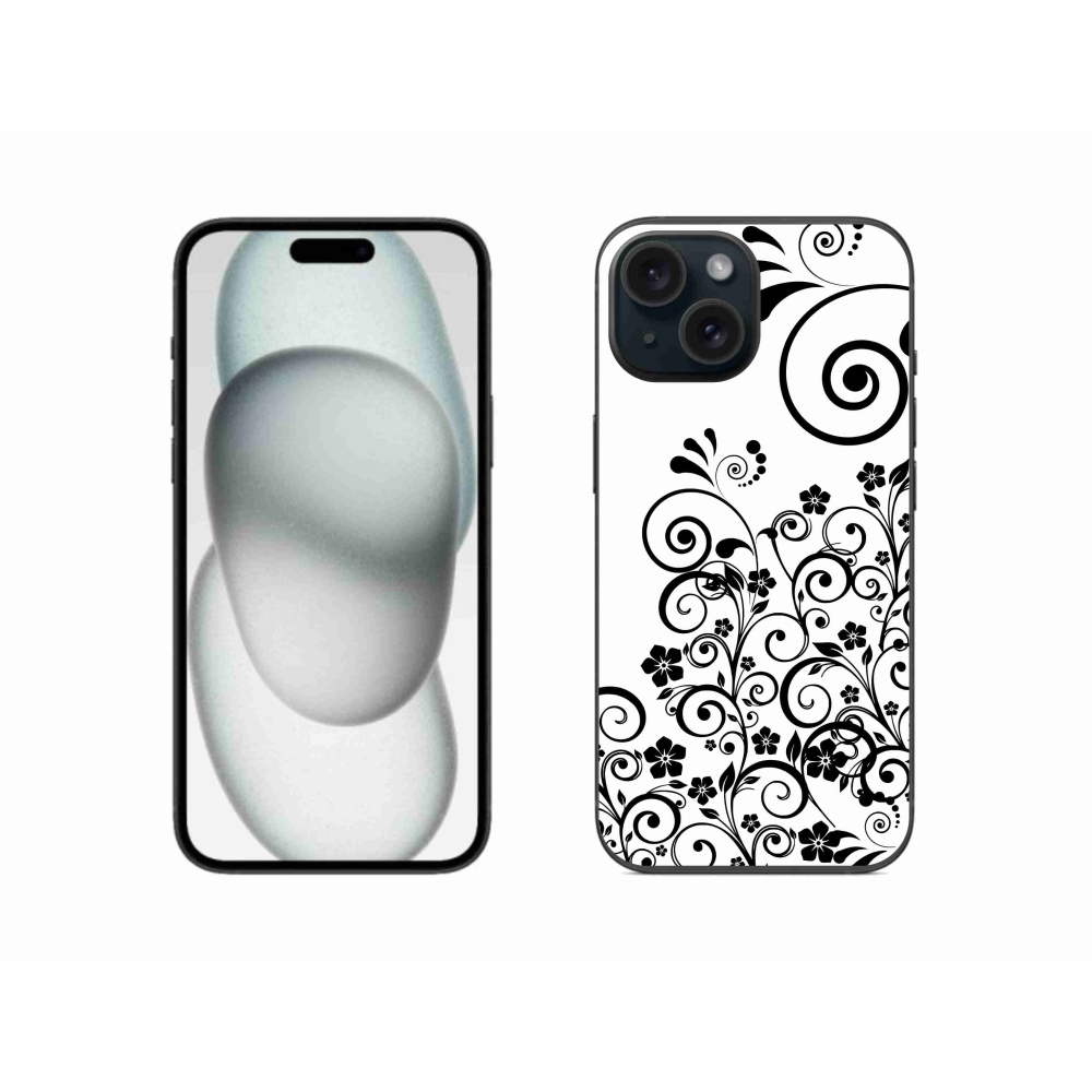 Zselés borítás mmCase iPhone 15 készülékhez - fekete-fehér virágminták
