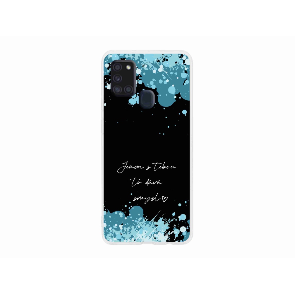 Gél borító mmCase Samsung Galaxy A21s készülékhez - szerelmes szöveg fekete háttérrel