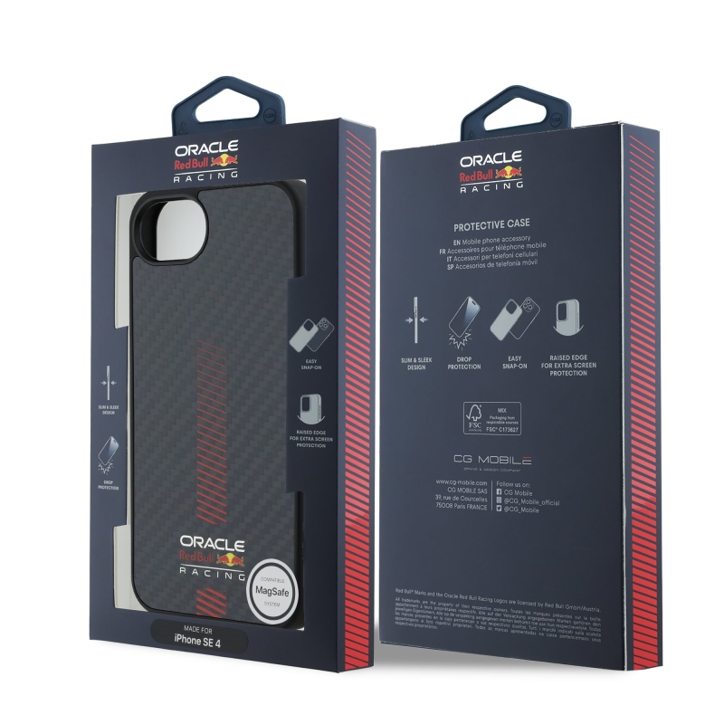 Red Bull Carbon Powerbar MagSafe MagSafe hátlap iPhone 16e készülékhez Fekete