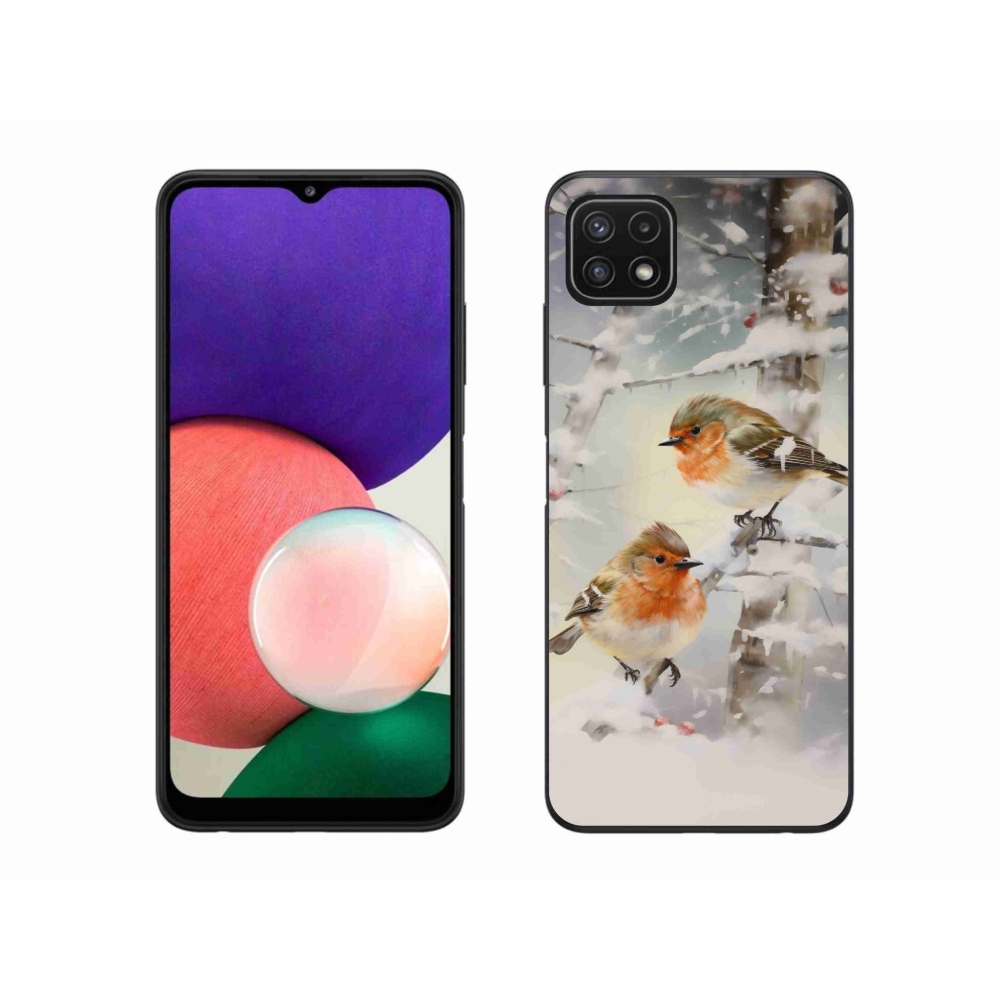 Gél borítás mmCase Samsung Galaxy A22 5G - madarak télen - Samsung Galaxy A22 5G - madarak télen