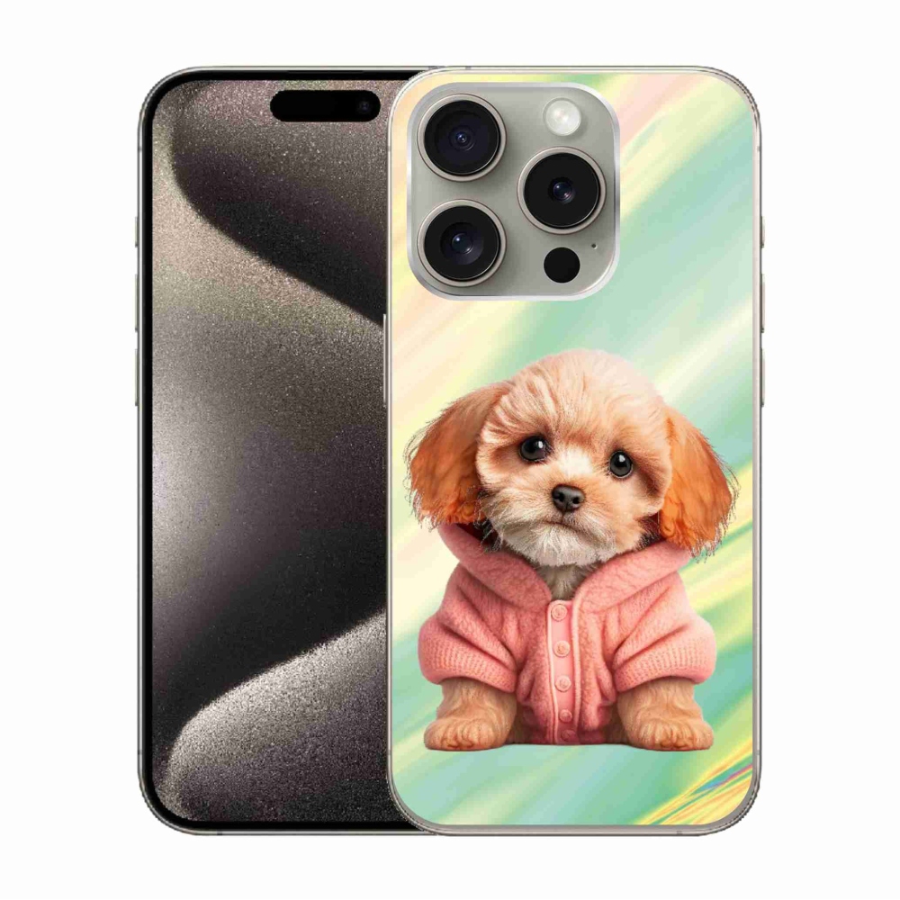 Zselés borítás mmCase iPhone 15 Pro készülékhez - pulóveres kiskutya