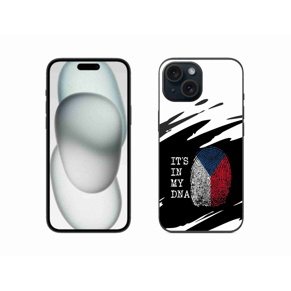 Zselés borítás mmCase iPhone 15 - zászlós ujjlenyomat fekete és fehér háttérrel