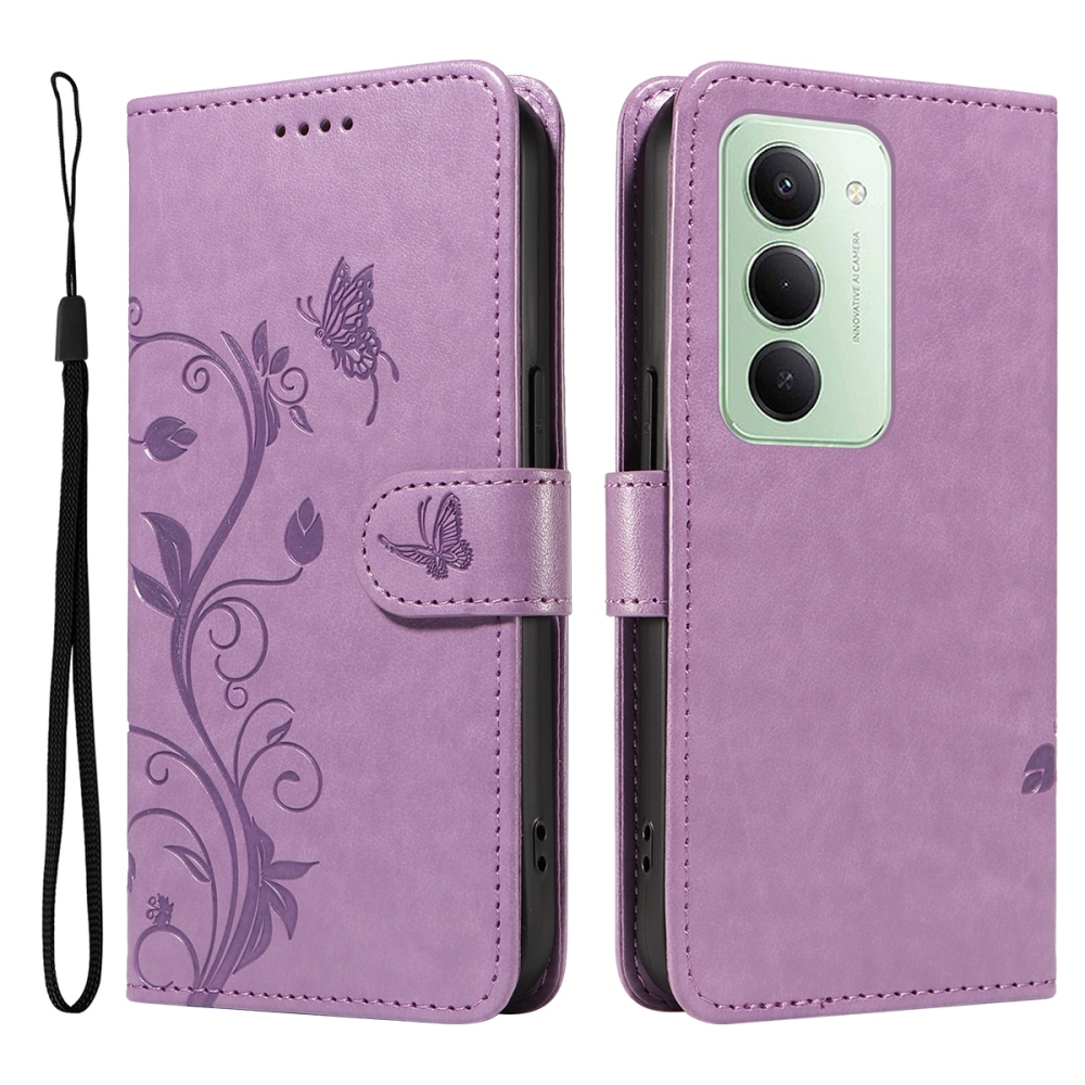 Virágos könyves tok Xiaomi Redmi 15 4G (171mm) - világos lila