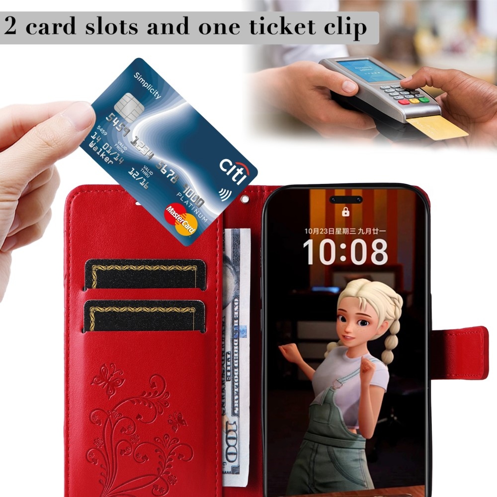 Nagy pillangó könyv tok a Honor Magic 7 Pro 5G számára - piros