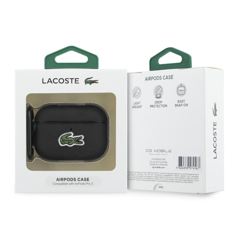 Lacoste Petit Pique Croc logós tok AirPods Pro 3-hoz, fekete