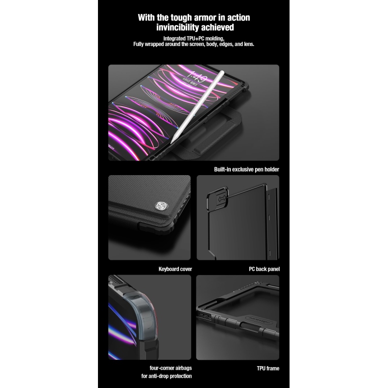 Nillkin Bumper GO billentyűzet tok (háttérvilágításos verzió) iPad Air 4/5/10.9 2020/11 2024/ Pro 11 2020/2021/2022 Fekete