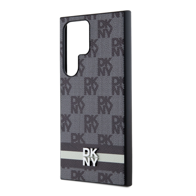 DKNY PU bőr kockás mintás és csíkos hátlapi borító Samsung Galaxy S24 Ultra fekete