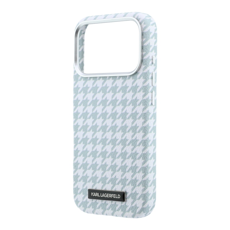 Karl Lagerfeld PU Houndstooth gyantalemez MagSafe hátlapi borító iPhone 17 Pro kékhez
