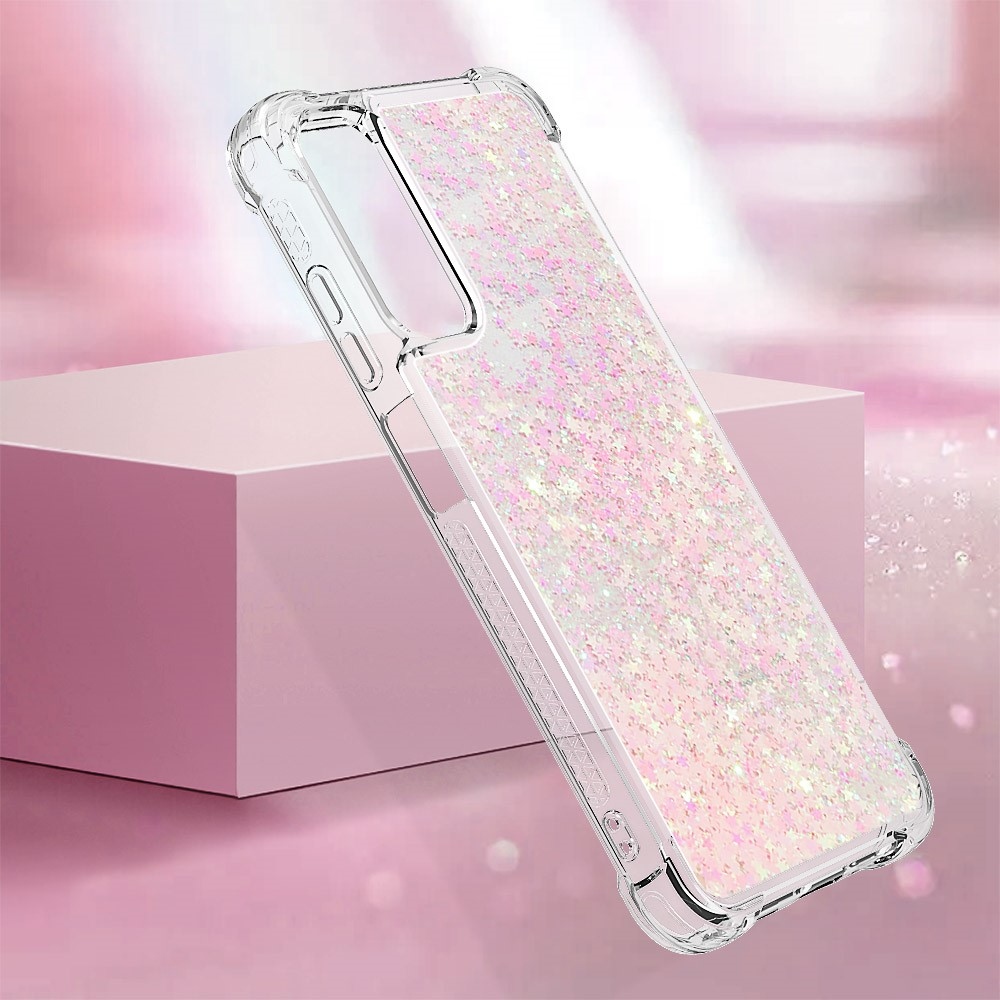 Glitter zselés homokóra tok Samsung Galaxy A05s készülékhez - rózsaszín/csillagok