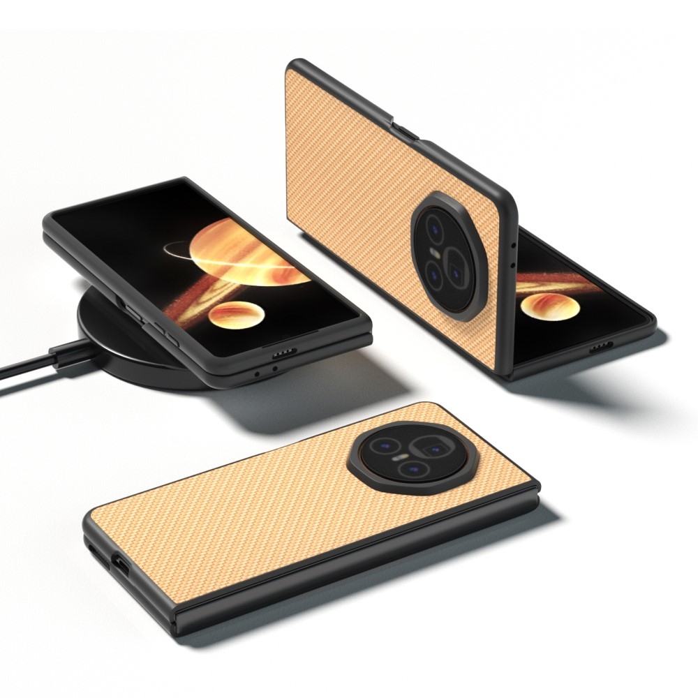 Szénszálas műanyag tok műbőrrel Honor Magic V3-hoz - sárga