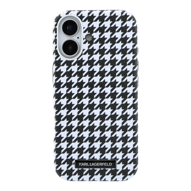 Karl Lagerfeld PU Houndstooth gyantalemez MagSafe hátlapi borító iPhone 17-hez Fekete