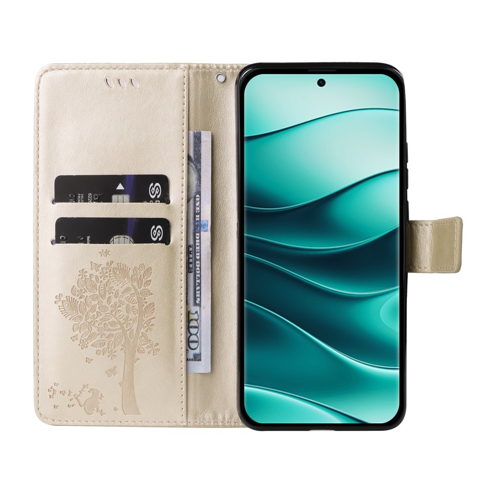Fák könyv tokja Xiaomi Redmi Note 14 Pro 5G/Poco X7 5G/Note 14 Pro+ 5G - arany színű