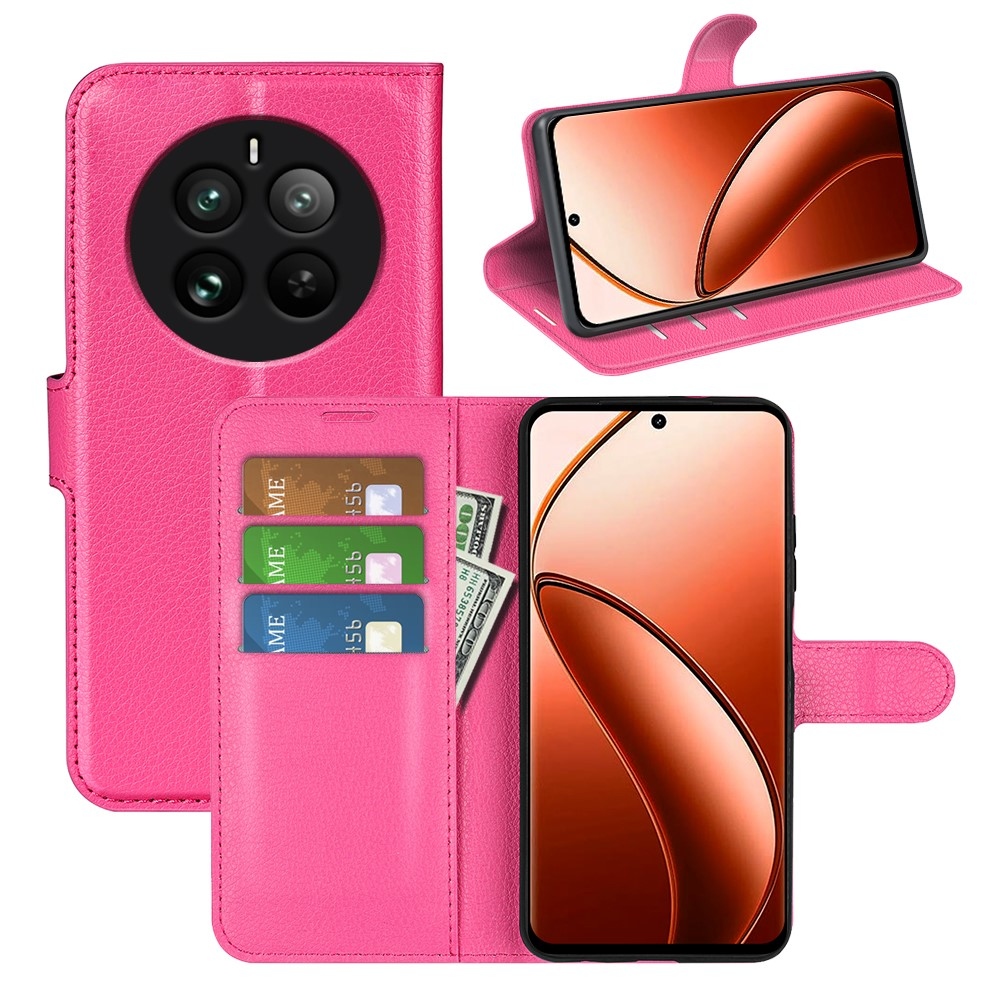 Litchi könyvtáska a Realme 12 Pro 5G/12 Pro+ 5G számára - rózsaszínű
