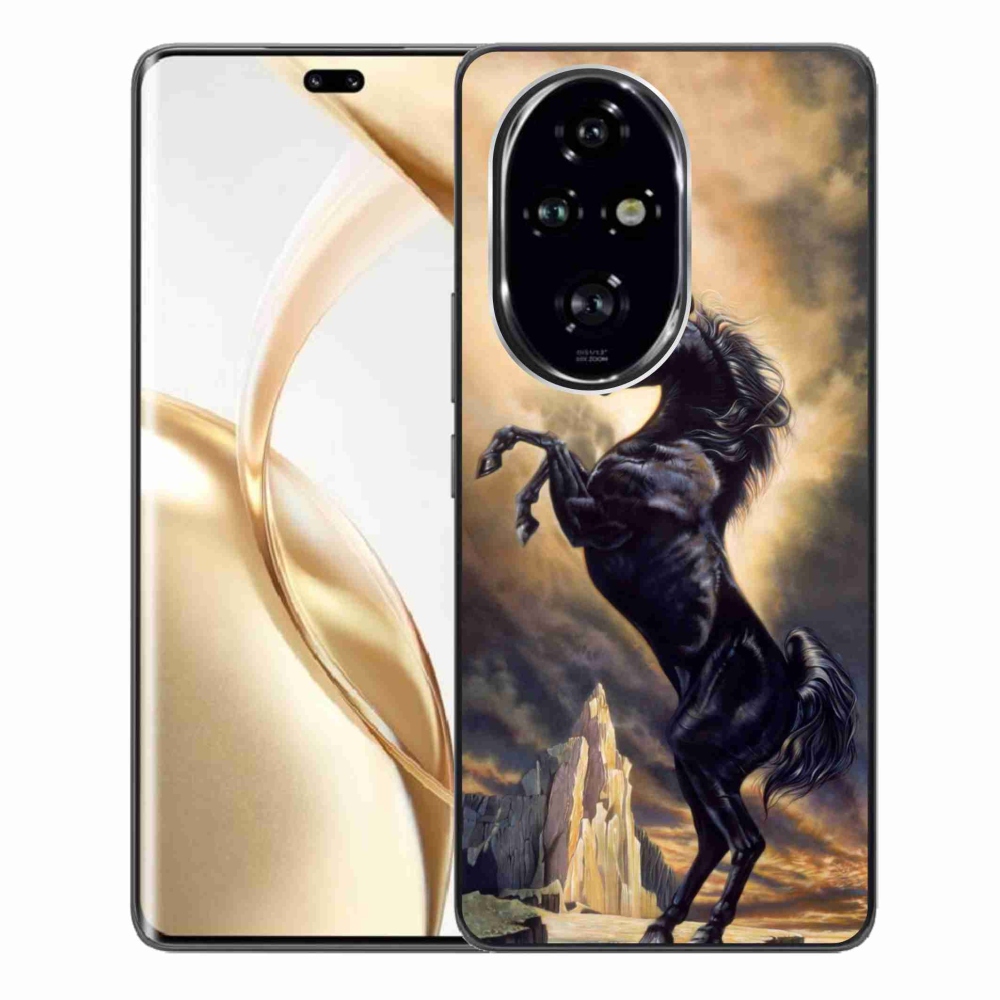 Zselés borítás mmCase a Honor 200 Pro 5G számára - fekete rajzfilm ló