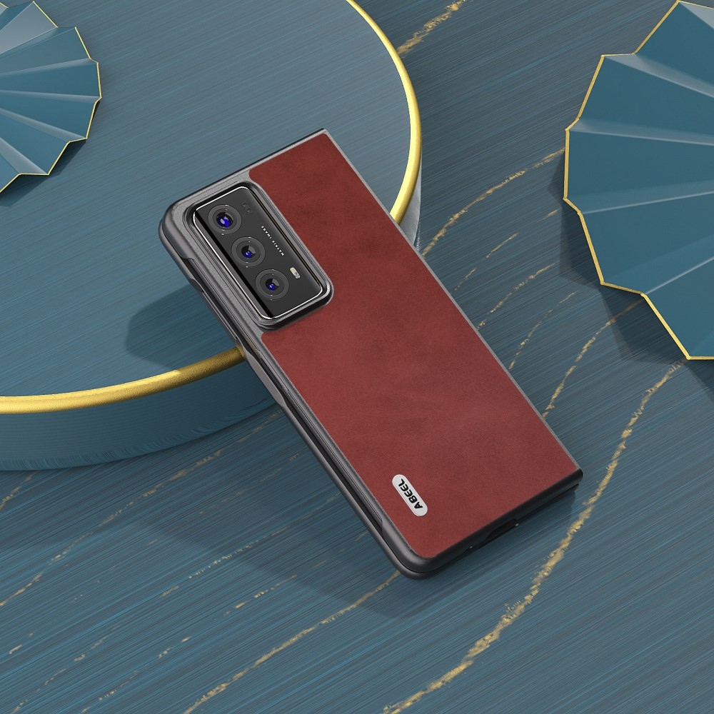 ABEEL Műanyag tok műbőrrel a Honor Magic V2-hez - piros