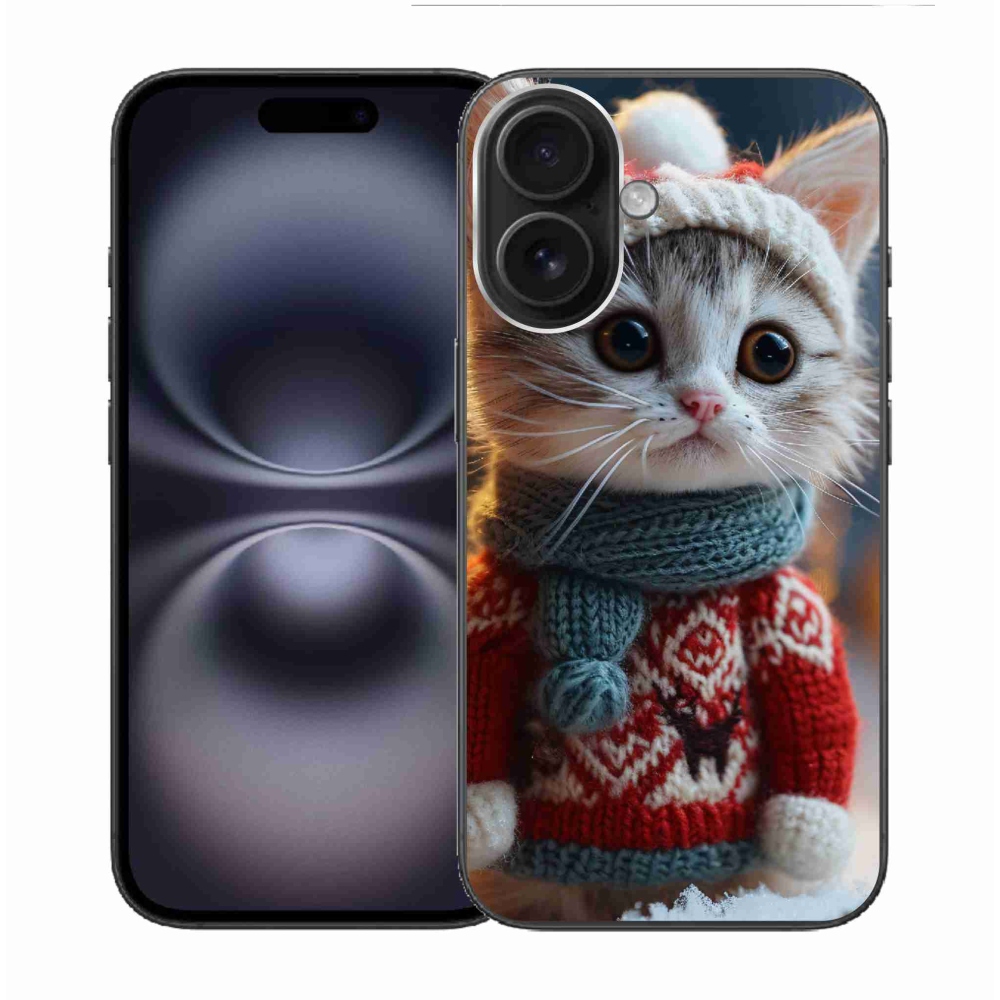 Gél borítás mmCase iPhone 16 készülékhez - cica pulóverben