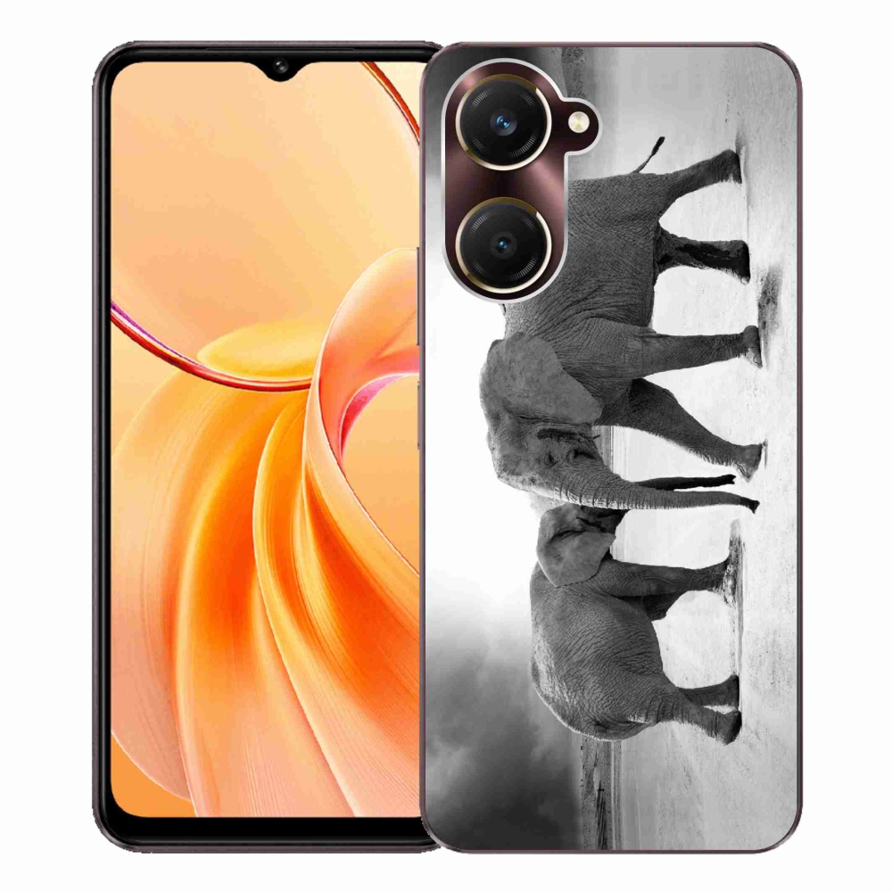 Gél borító mmCase a Vivo Y28s 5G-hez - fekete és fehér elefántok