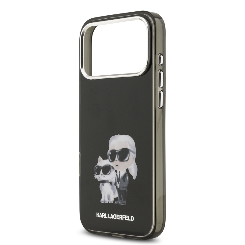 Karl Lagerfeld IML Aquarelle Karl és Choupette hátlapi borító iPhone 17 Pro Max készülékhez Fekete