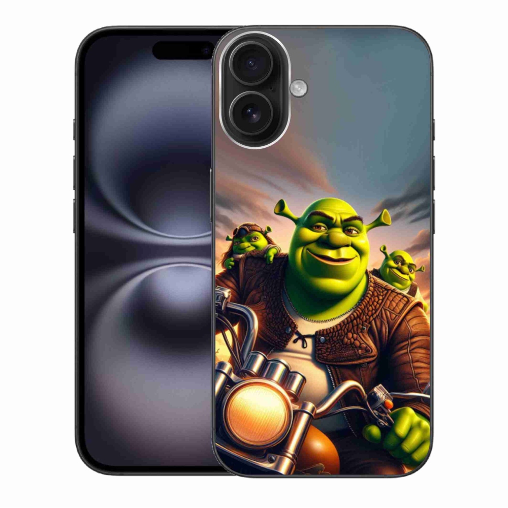 Zselés borítás mmCase iPhone 16 Plus készülékhez - Shrek motoron