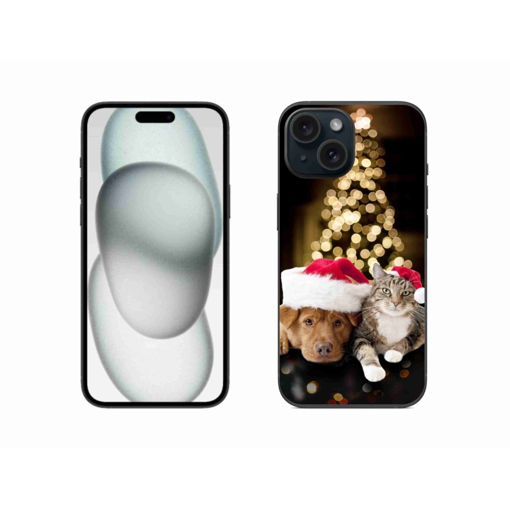 Gél borítás mmCase iPhone 15 készülékhez - Karácsonyi kutya és macska