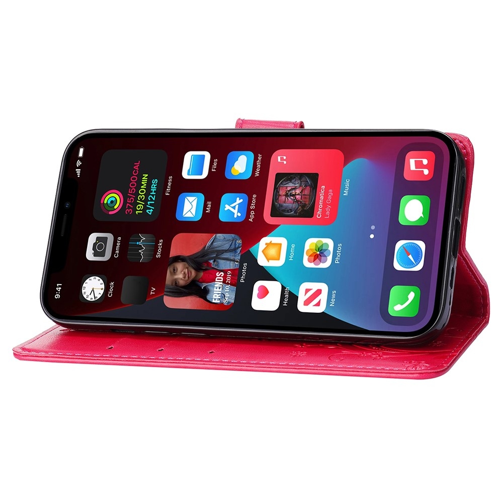 Virágok könyvtáska iPhone 15 Pro készülékhez - piros