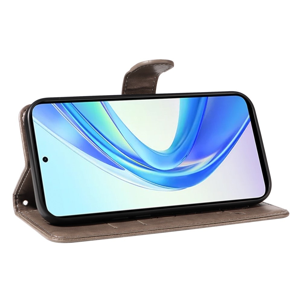 Virágok könyvtáska a Honor X7b/Honor 90 Smart készülékhez - szürke