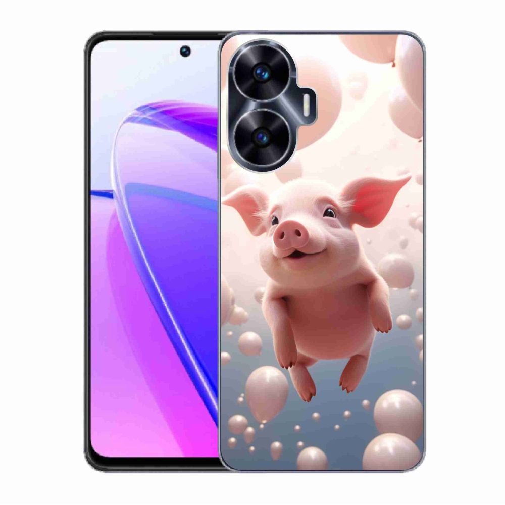 Gél borító mmCase a Realme C55 készülékhez - malac lufikkal