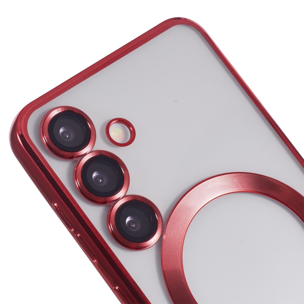 Átlátszó tok kameravédelemmel és MagSafe támogatással Samsung Galaxy S25 készülékhez - piros