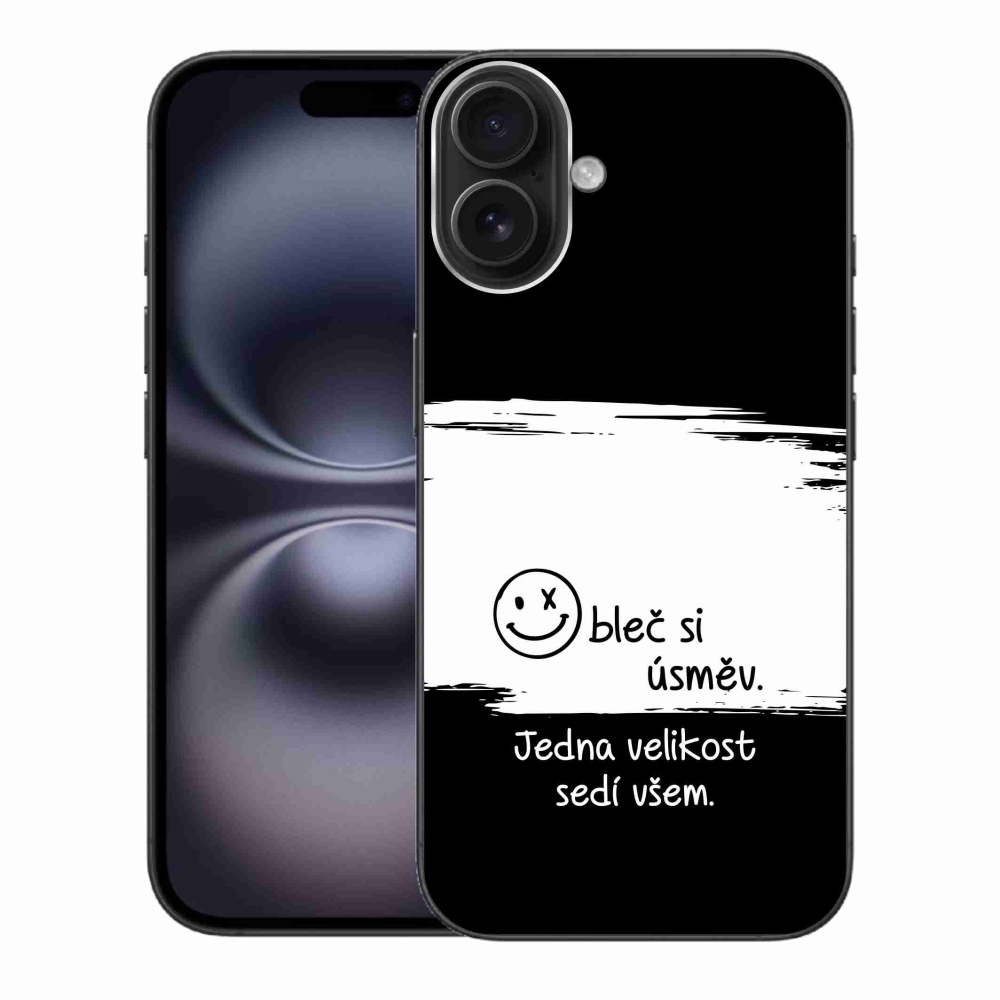 Zselés borítás mmCase iPhone 16 Plus készülékhez - vicces szöveg 8 fekete-fehér háttérrel