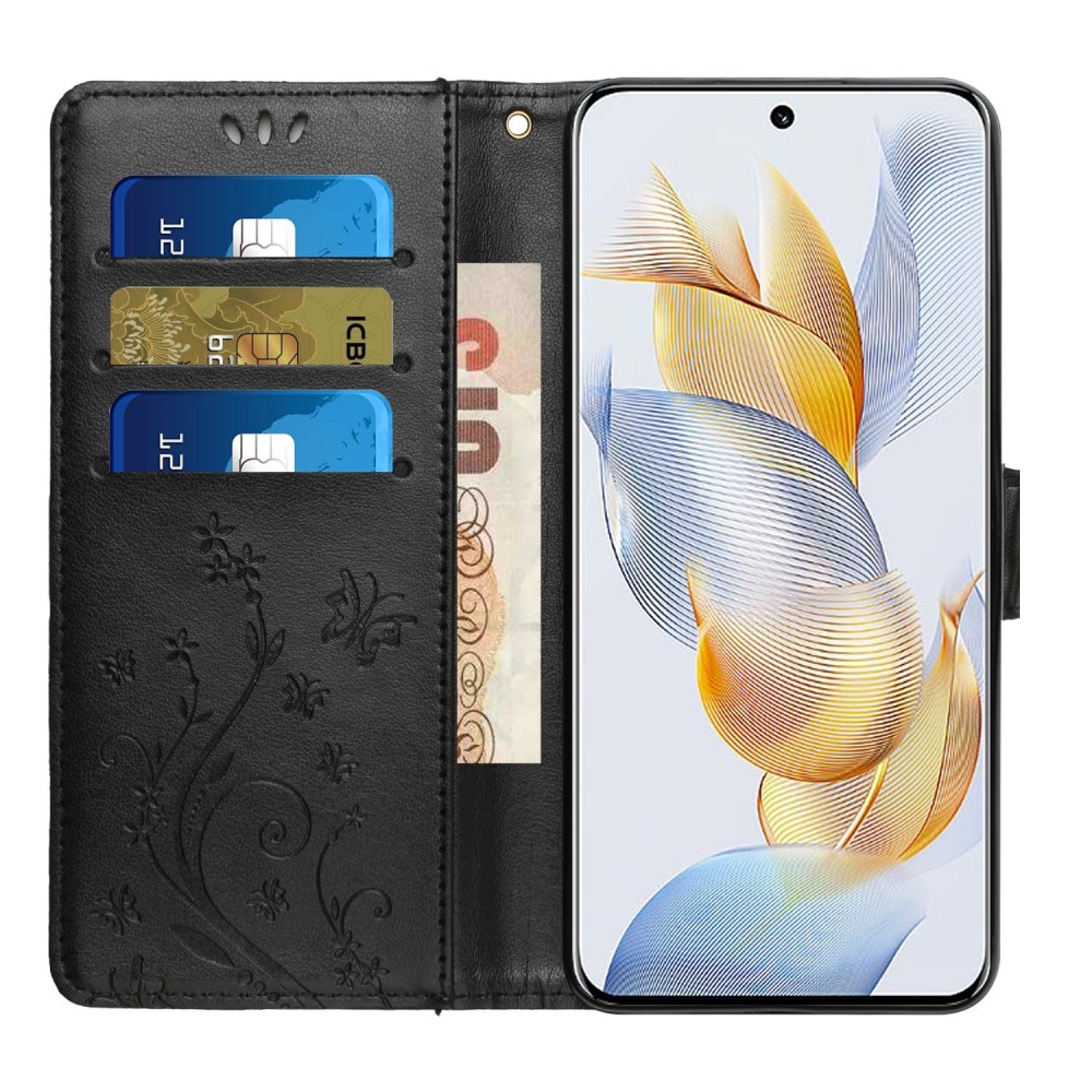 Virágok könyvtáska Honor 90-hez - fekete