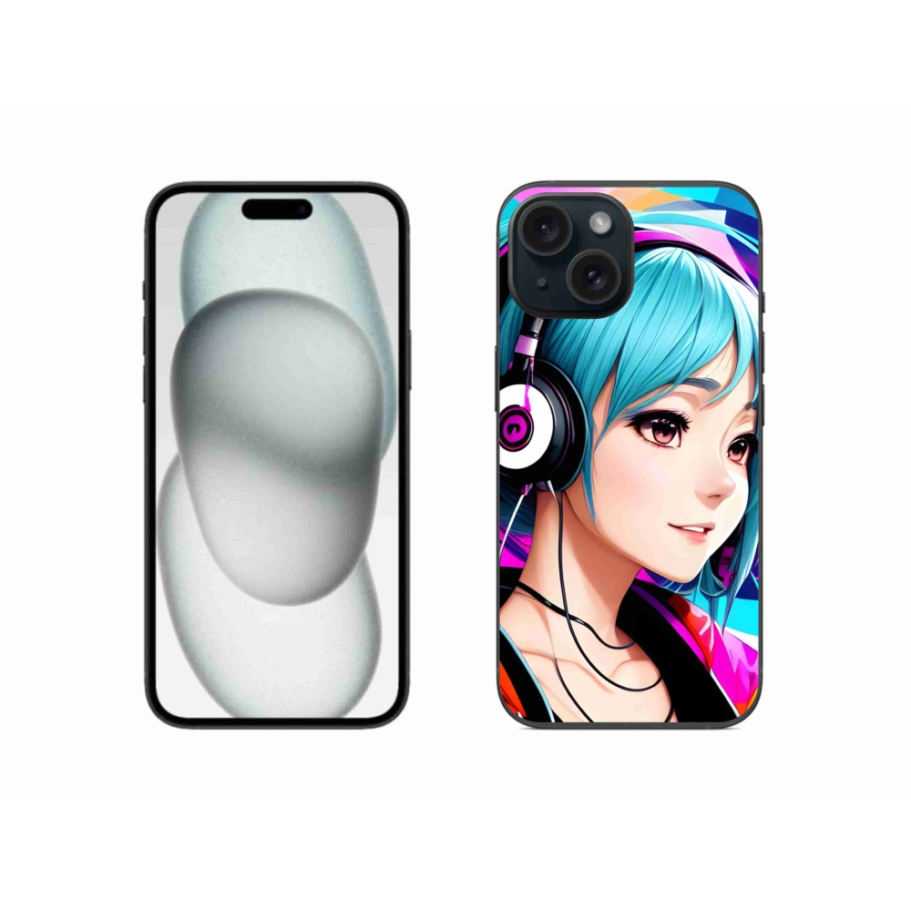 Zselés borítás mmCase iPhone 15 - lány fejhallgatóval