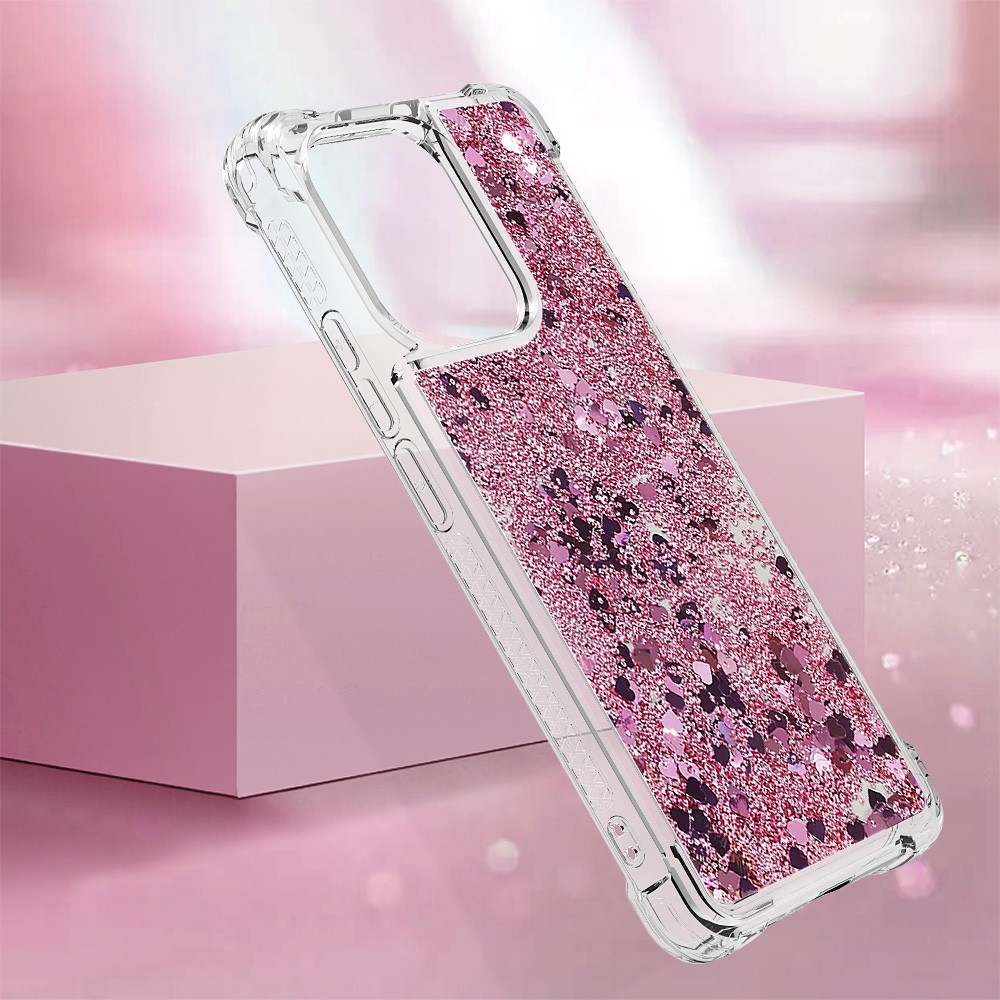 Glitter zselés homokóra tok Xiaomi Redmi Note 13-hoz - rózsaarany/szív