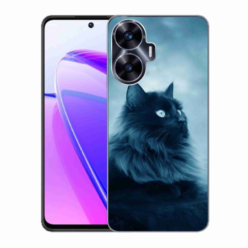 Gél tok mmCase a Realme C55 készülékhez - fekete macska 1