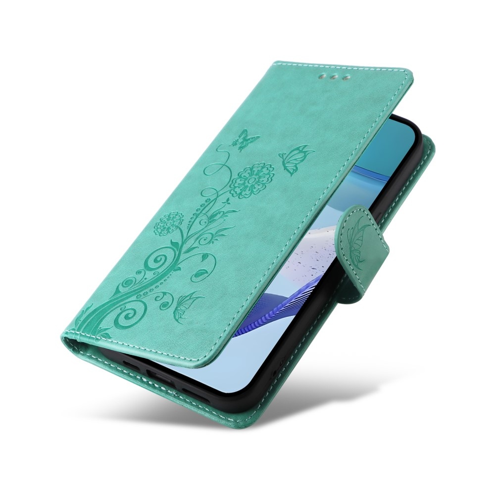 Virágos könyvtáska a Realme 14x 5G/Realme C75 készülékhez - teáskék színű