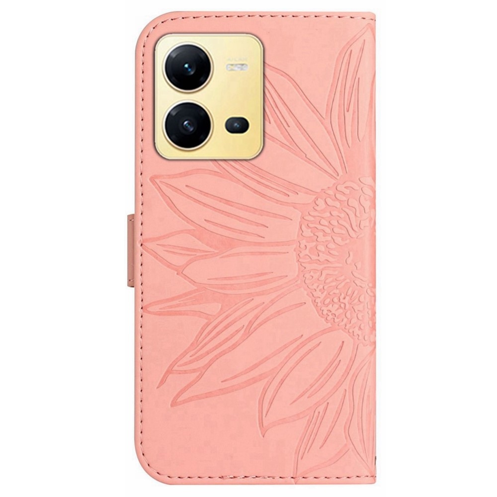 Napraforgó könyv tok a Vivo X80 Lite-hoz - rózsaszín