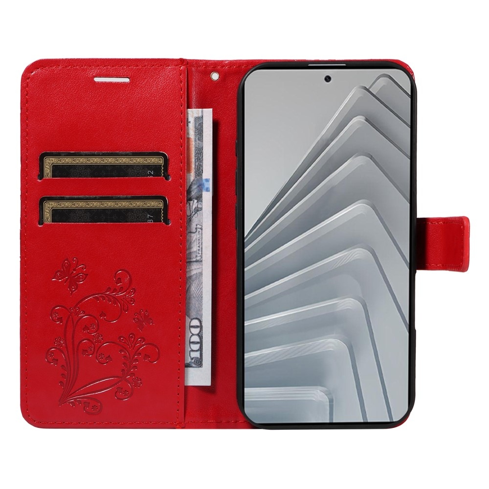 Nagy pillangó könyv tok Xiaomi Redmi Note 14-hez - piros