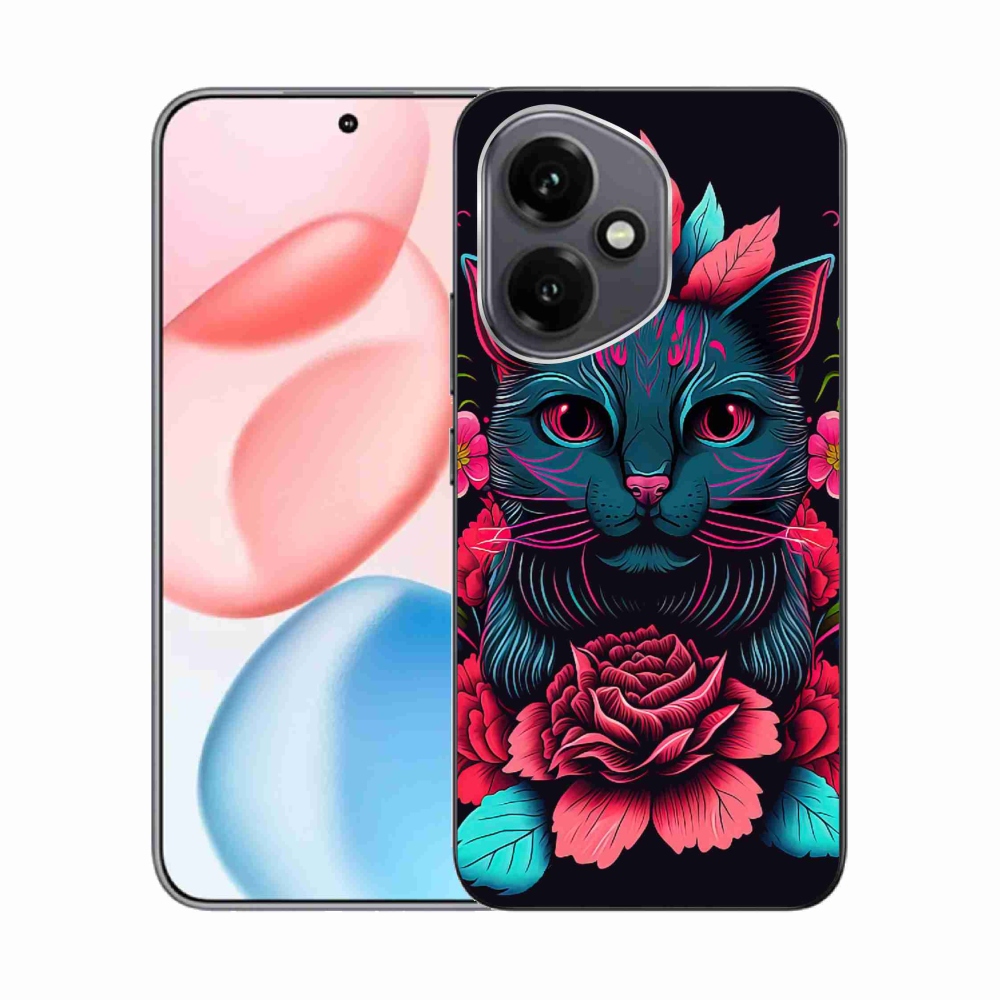 Zselés borító mmCase a Honor 400-hoz - virágok és macska
