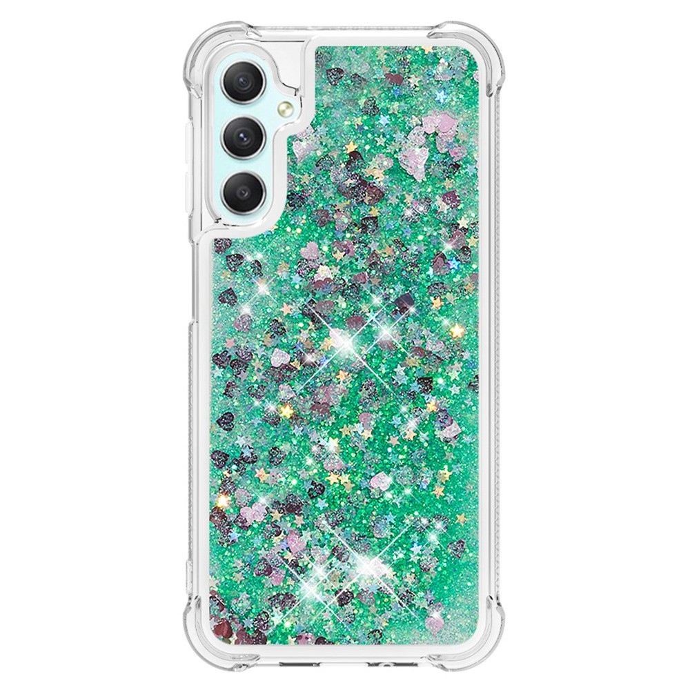 Glitter homokóra zselés tok Samsung Galaxy A24 készülékhez - zöld/szívek