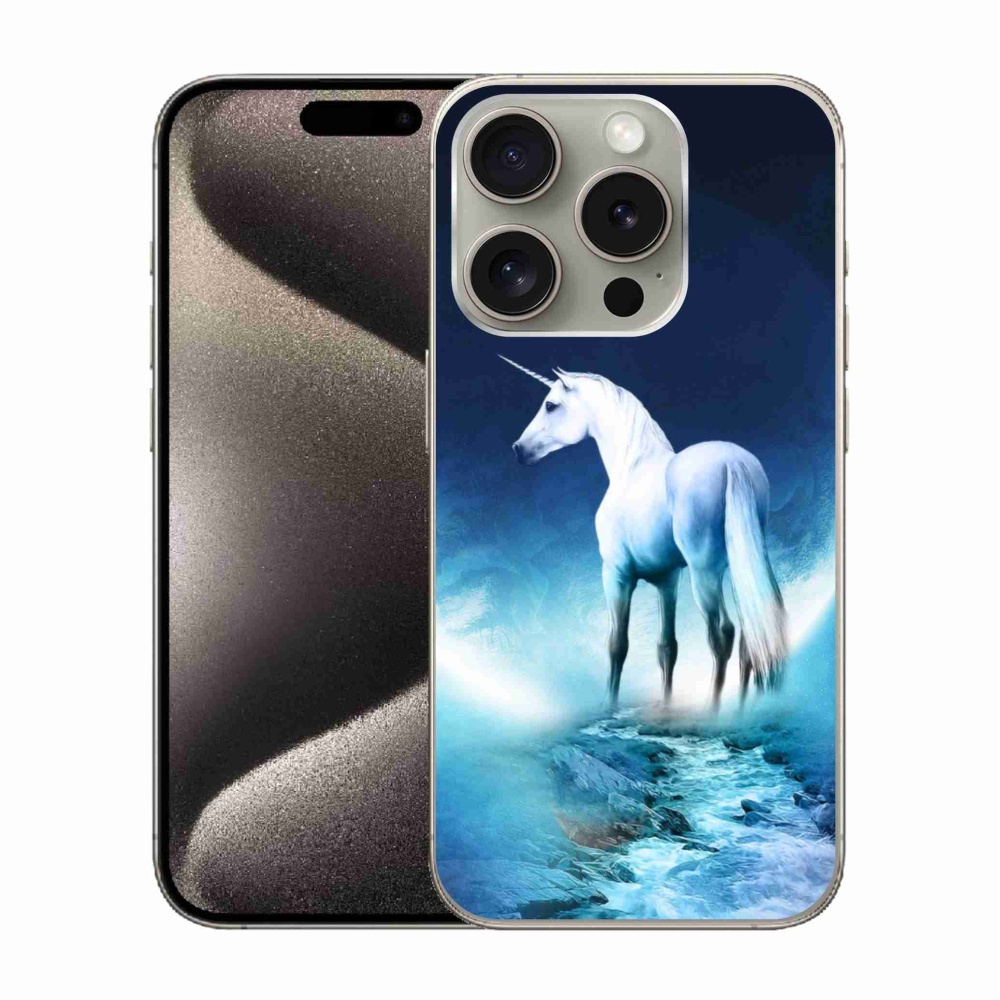 Zselés borítás mmCase iPhone 15 Pro készülékhez - fehér egyszarvú