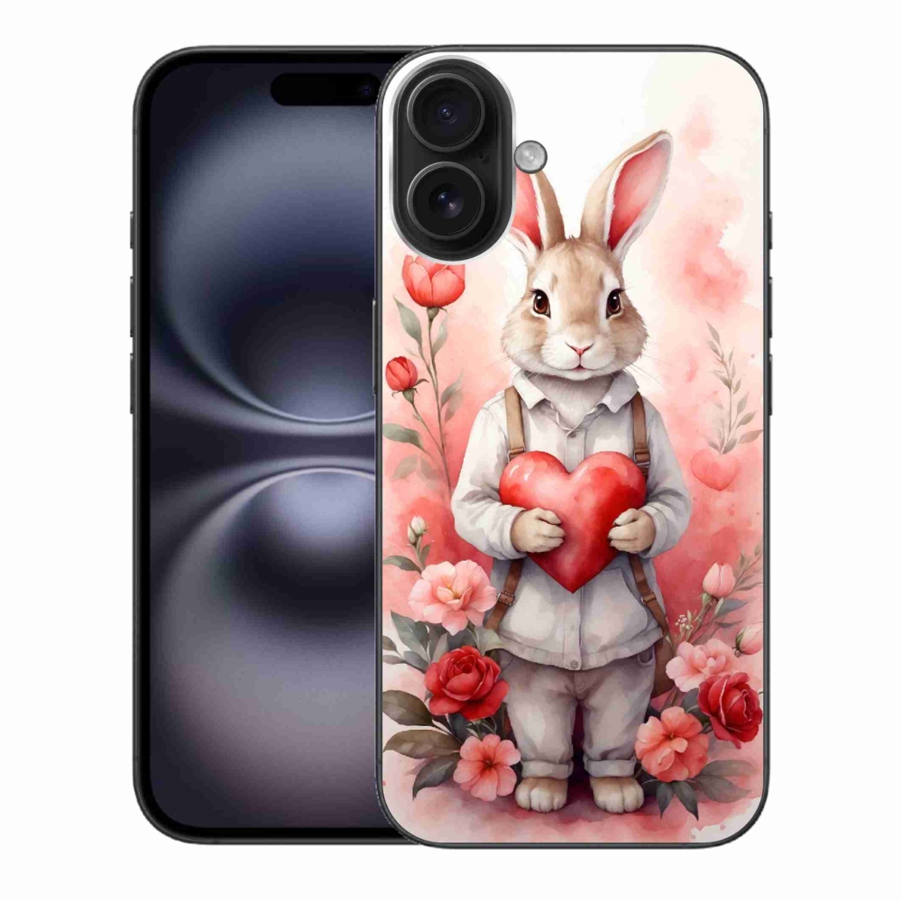 Zselés borítás mmCase iPhone 16 Plus készülékhez - nyúl szívvel