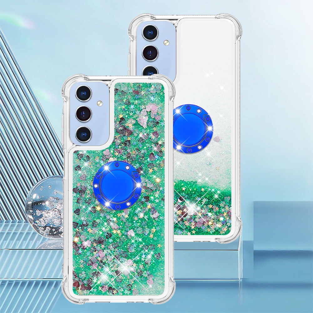 Glitt homokóra zselés tok ujjgyűrűvel Samsung Galaxy A17 4G/5G-hez - zöld/szív