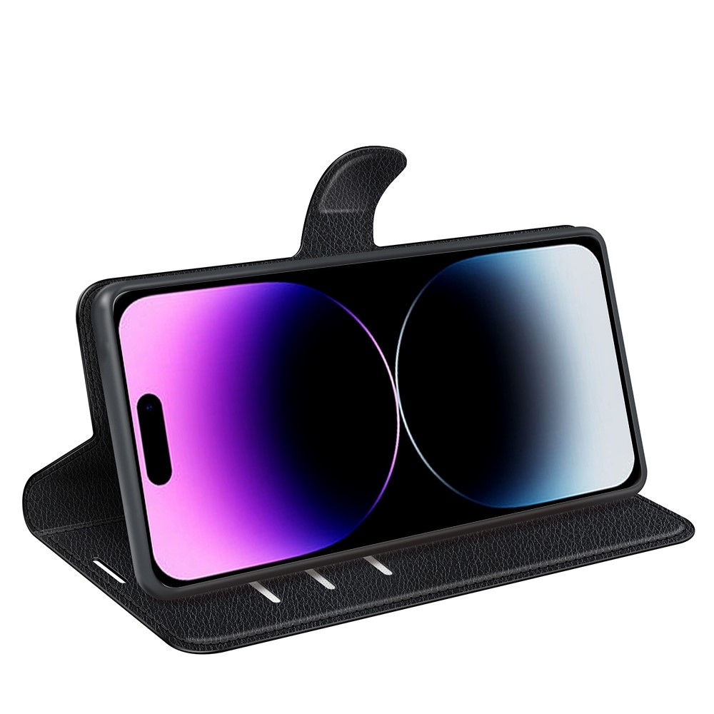 Litchi könyvtáska iPhone 15 Pro készülékhez - fekete
