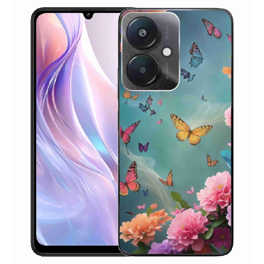 Gél borító mmCase a Xiaomi Redmi 13C 5G számára - színes virágok és pillangók