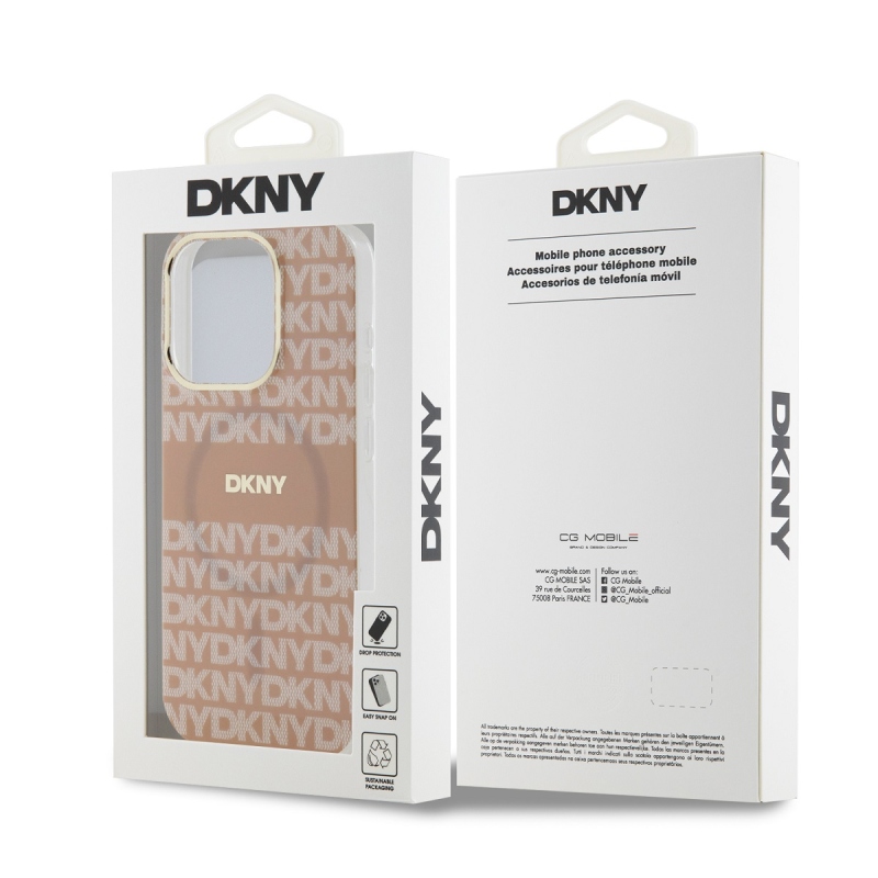 DKNY PC/TPU ismétlődő mintás tonális csíkos Magsafe hátlap iPhone 14 Pro rózsaszínhez