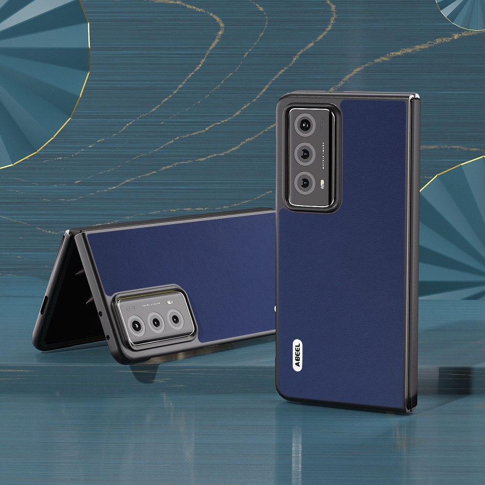 ABEEL műanyag tok műbőrrel a Honor Magic V2 készülékhez - sötétkék