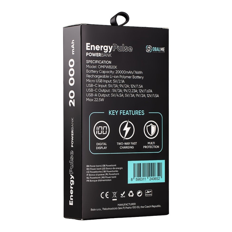 CSOMAG:ME EnergyPulse Powerbank 20000mAh 22.5W Fekete
