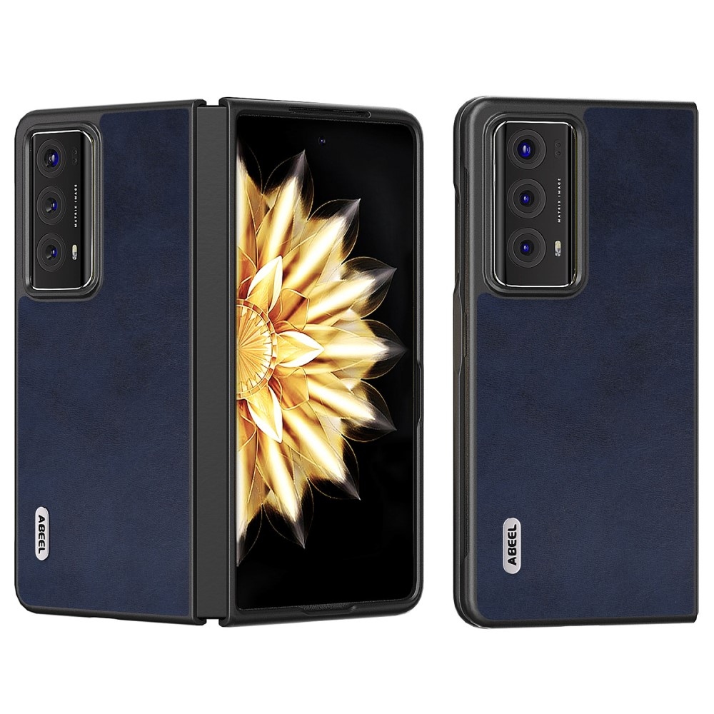 ABEEL Műanyag tok műbőrrel a Honor Magic V2 készülékhez - sötétkék