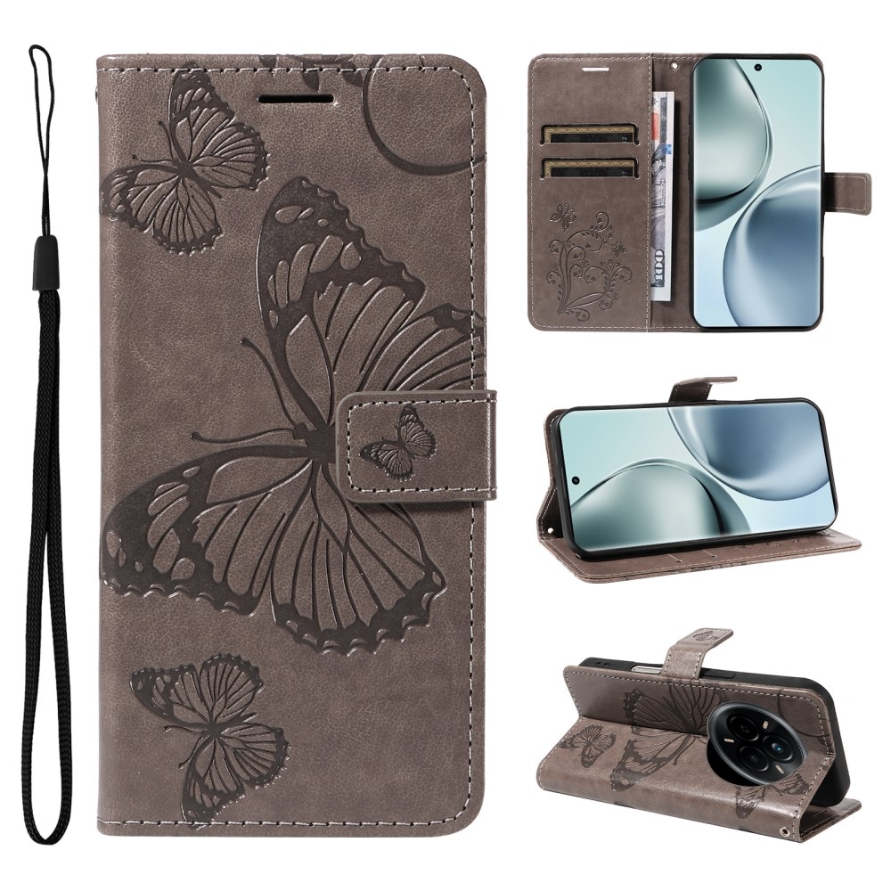 Nagy pillangó könyvtáska a Realme 14 Pro 5G számára - szürke